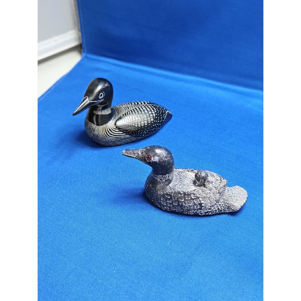 Boma Canada Ducks Loons Sculptures Black Soapstone Figurines Hand Carved 2.5"